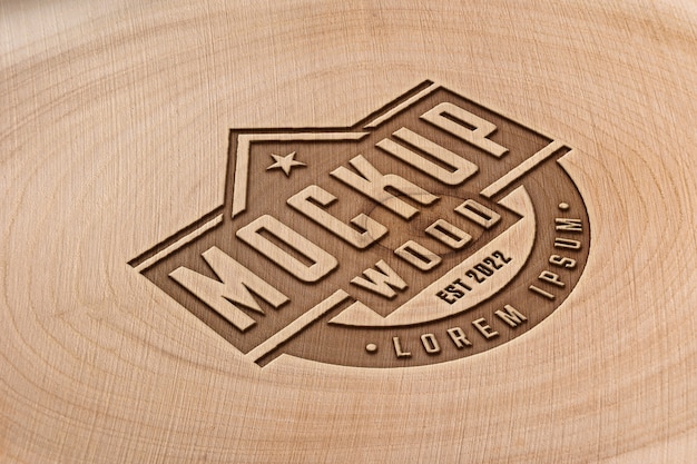 Logotipo de maqueta con efecto grabado en madera.