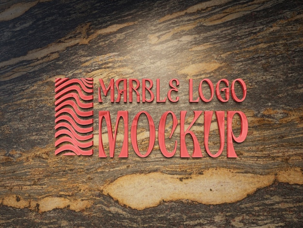 Logotipo en una maqueta de pared de mármol