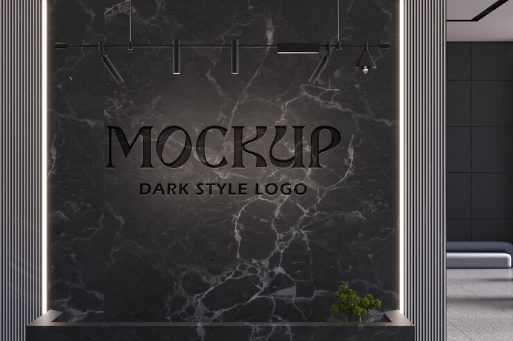 Logotipo en maqueta de pared oscura