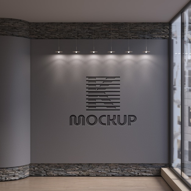 Logotipo en maqueta de pared oscura