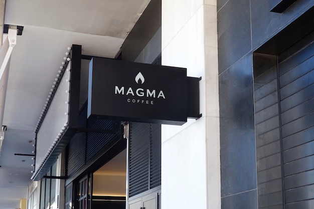 Logotipo Maquete Café Preto Pendurar Sinal