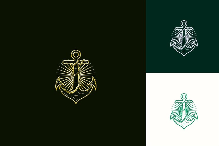 PSD logotipo de la mascota del anclaje náutico con una cuerda y una cadena diseñados con diseños vectoriales abstractos lindos