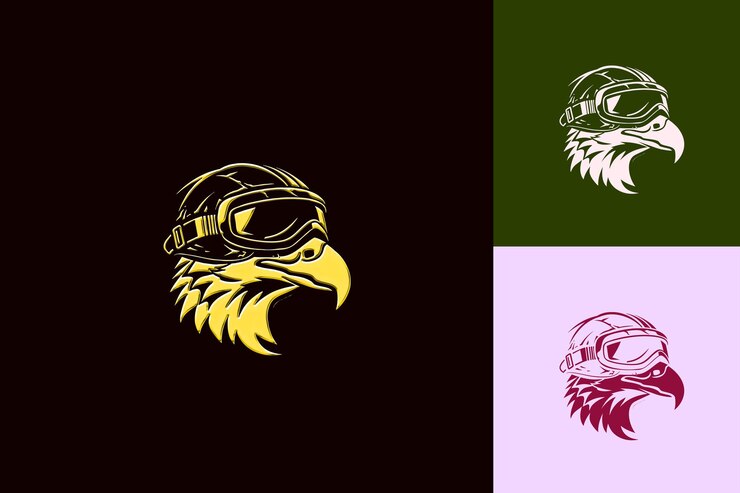 PSD logotipo de la mascota animal del halcón swift con casco de aviador y diseños vectoriales abstractos lindos de gogg