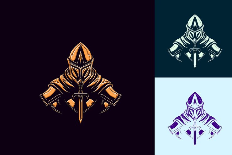 PSD el logotipo de la mascota de brave knight con un casco y una espada diseñado por wi cute abstract vector designs