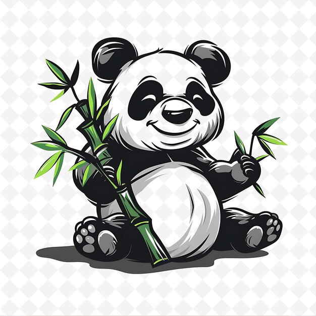 El logotipo de la mascota de Cuddly Panda con un bambú y un vientre diseñado con diseños vectoriales abstractos y lindos
