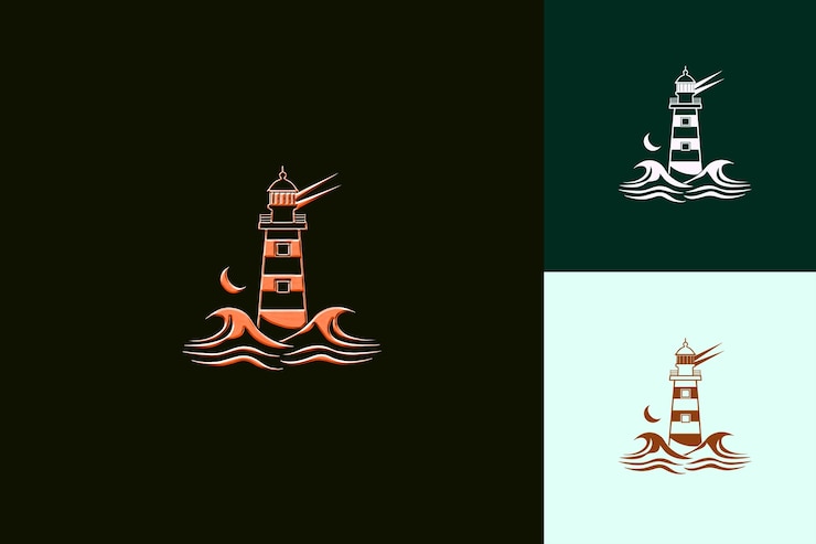 PSD el logotipo de la mascota del faro náutico con una viga y rayas desi cute abstract vector designs