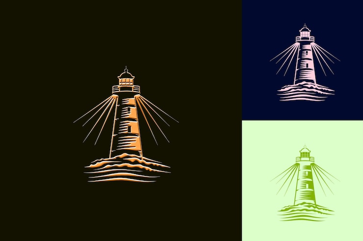 PSD el logotipo de la mascota del faro náutico con una viga y rayas desi cute abstract vector designs