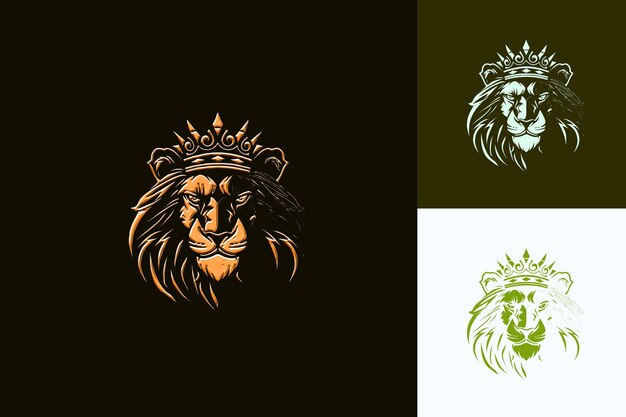 El logotipo de la mascota del león real con una corona y un cetro diseñado con ingenio.