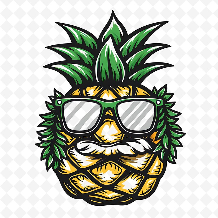 PSD el logotipo de la mascota de la piña tropical con gafas de sol decorativas un diseño vectorial creativo y minimalista