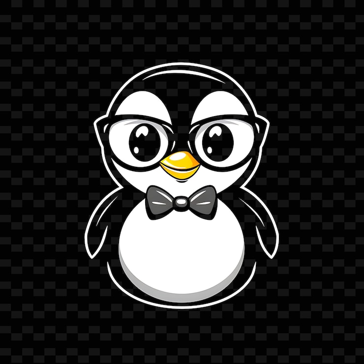 PSD el logotipo de la mascota del pingüino gracioso con una pajarita y gafas diseña dibujos vectoriales abstractos lindos