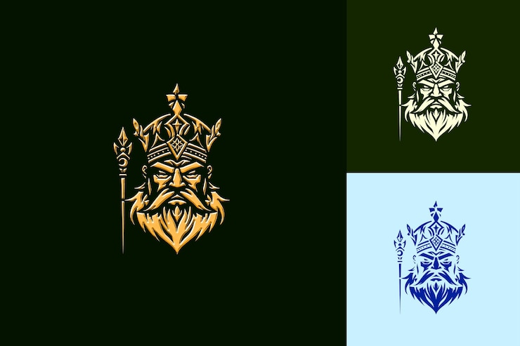 PSD el logotipo de la mascota del rey real con una corona y un cetro diseñado con dibujos vectoriales abstractos lindos