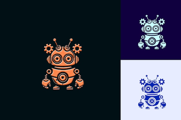 El logotipo de la mascota del robot cómico con engranajes y antenas diseñado con diseños vectoriales abstractos y lindos
