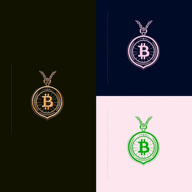 Logotipo de la Medalla del Premio Blockchain y Cryptocurrency con diseños vectoriales creativos y únicos de Bitcoin