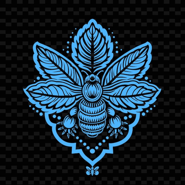 PSD logotipo del medallón de hoja de albahaca con filigrana decorativa y colecciones de diseño vectorial de hierbas naturales bee g