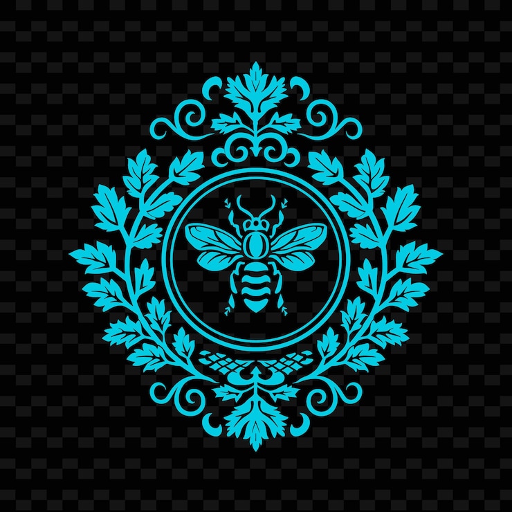 PSD logotipo de medallón de hoja de perejil con filigrana decorativa y colecciones de diseño vectorial de hierbas de la naturaleza de las abejas