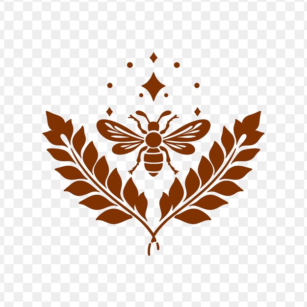 PSD logotipo de medallón de hoja de perejil con filigrana decorativa y diseño artístico de contorno de tatuaje vectorial psd de abeja