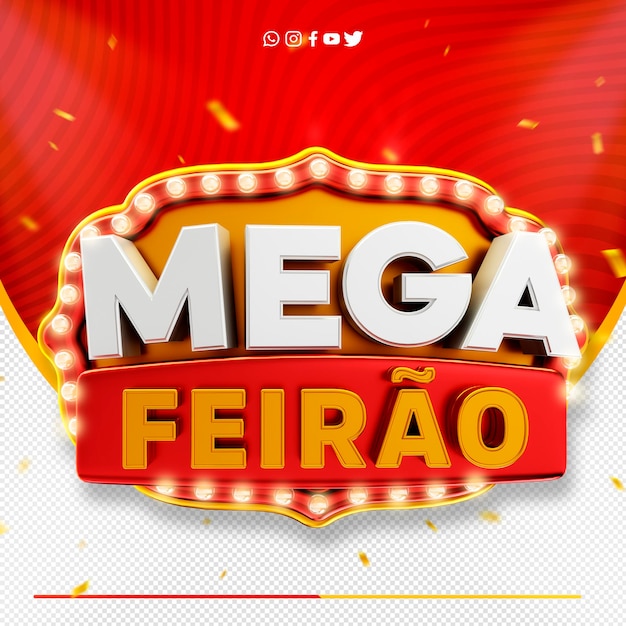 PSD logotipo de mega feria de etiquetas 3d para campañas de supermercados mega feirao en brasil