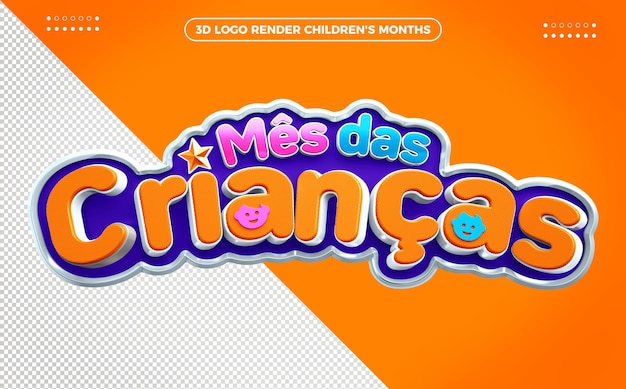 PSD logotipo del mes 3d infantil naranja y azul para composiciones en brasil