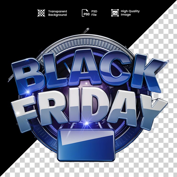 PSD logotipo metálico azul da png black friday