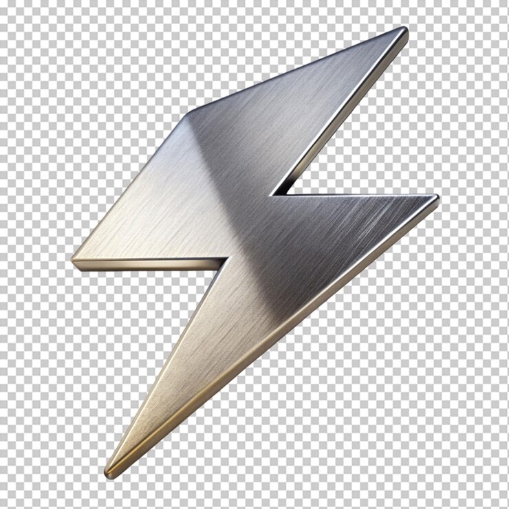 PSD logotipo metálico del rayo en un fondo transparente