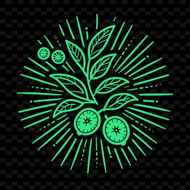 PSD el logotipo de mint sprig con estallido de sol decorativo y cítricos f colecciones de diseño vectorial de hierbas naturales