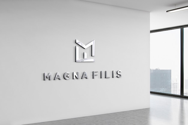 PSD logotipo mockup office wall 3d