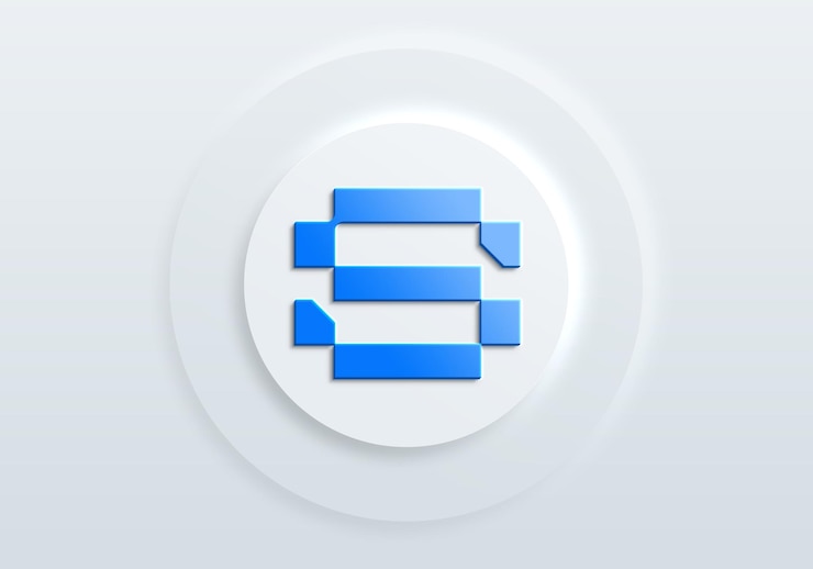 PSD logotipo moderno en capas azules 3d en círculo blanco