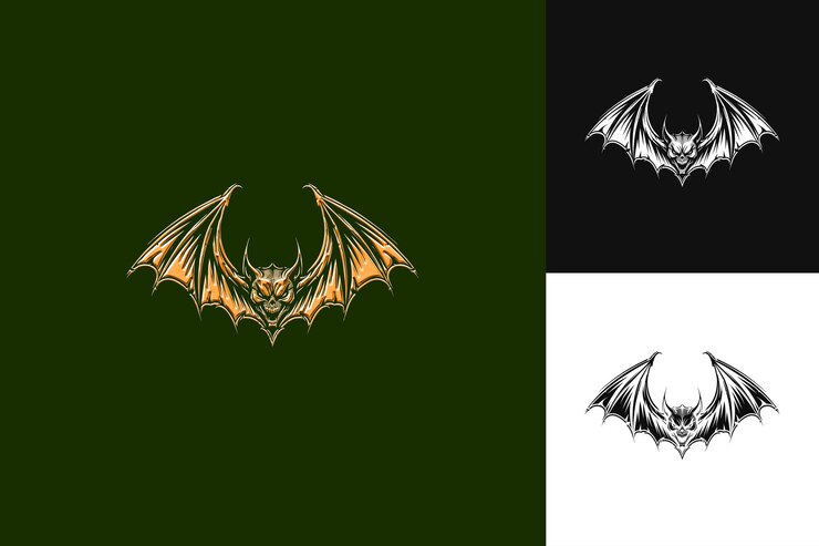 PSD logotipo de murciélago gótico con alas y colmillos para decoraciones con una colección de diseño vectorial abstracto