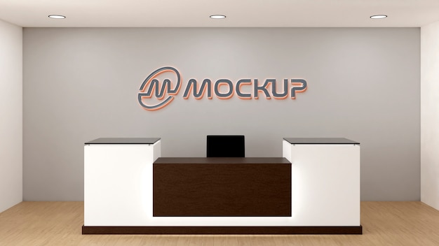 Logotipo na maquete de parede dentro de casa