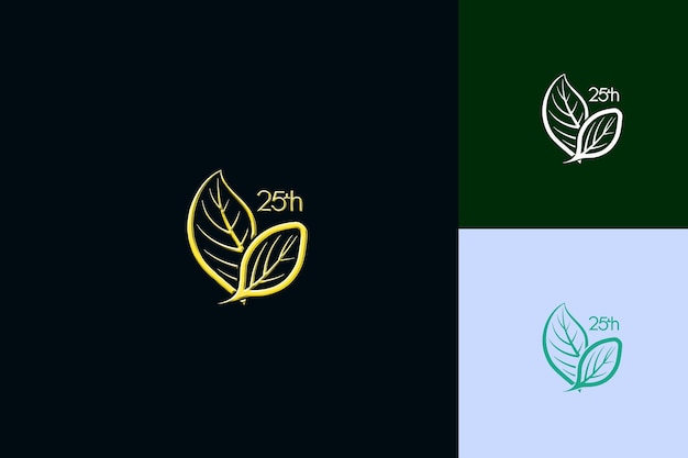 Logotipo natural con texto 25o emblema Logotipo con una forma de hoja un vector Colecciones de diseño abstracto