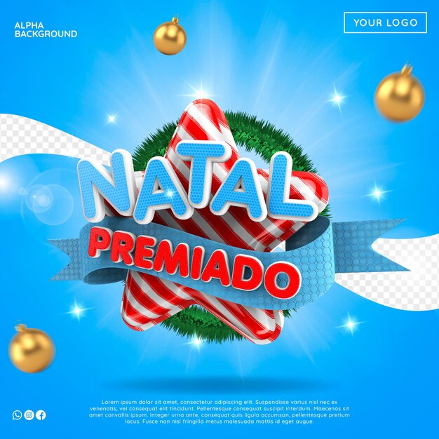 PSD logotipo de navidad 3d para composición premium psd aislada