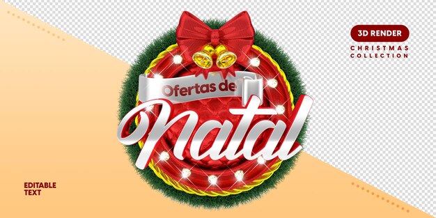 PSD logotipo de navidad 3d en portugués para composición con texto editable