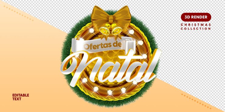 PSD logotipo de navidad 3d en portugués para composición con texto editable