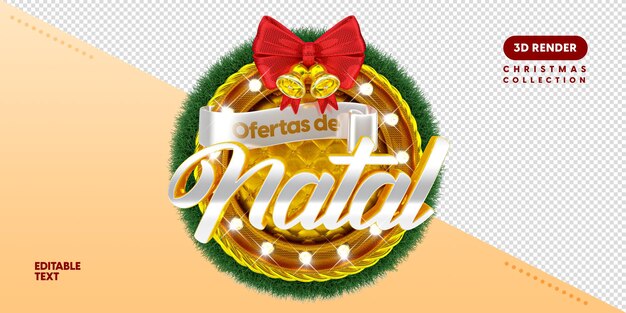 Logotipo de navidad 3d en portugués para composición con texto editable