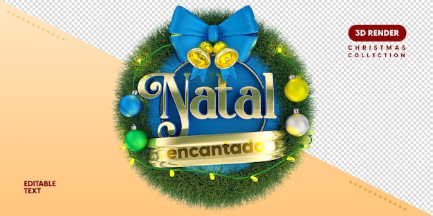 Logotipo de Navidad 3D en portugués con texto editable para composición