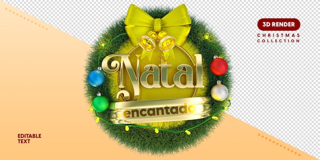 Logotipo de Navidad 3D en portugués con texto editable para composición