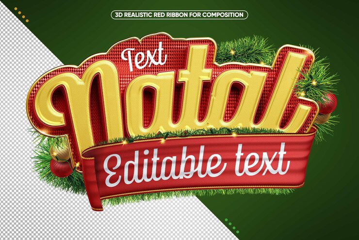 PSD logotipo de navidad dorado 3d con rojo para composición con texto editable