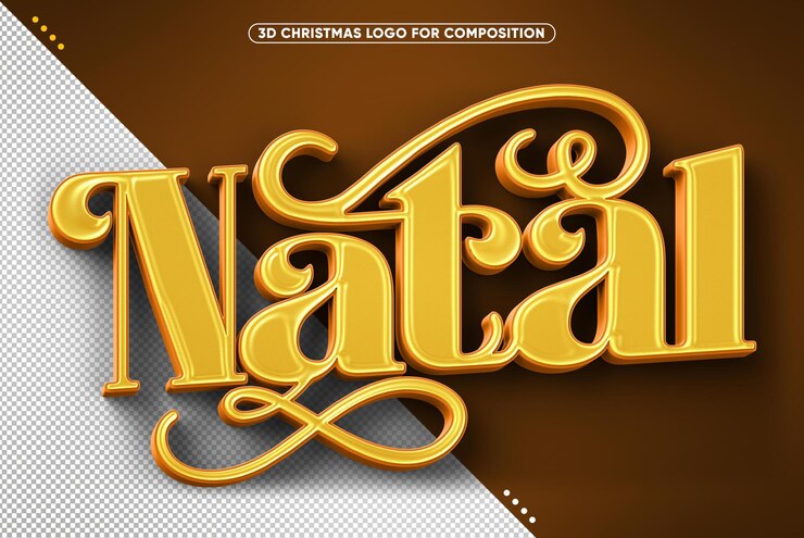 PSD logotipo de navidad retro 3d realista marrón