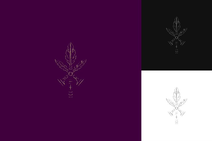 PSD el logotipo en negrita de apache con un tomahawk y una pluma para las colecciones de diseño vectorial abstracto de decoratio