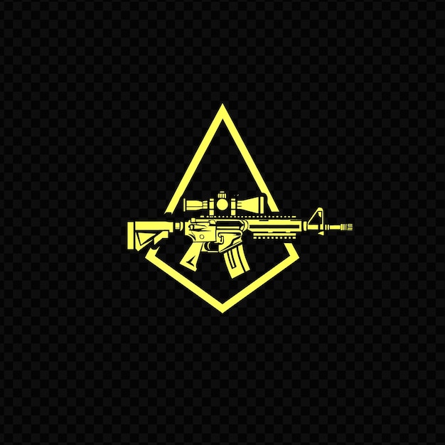 PSD un logotipo negro y amarillo de un arma con un fondo amarillo