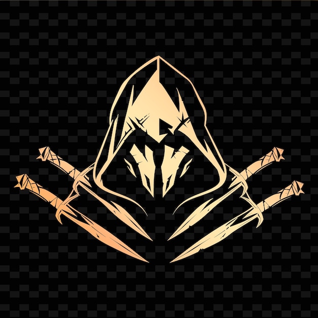 Un logotipo negro y dorado de un caballero con una espada y una espada