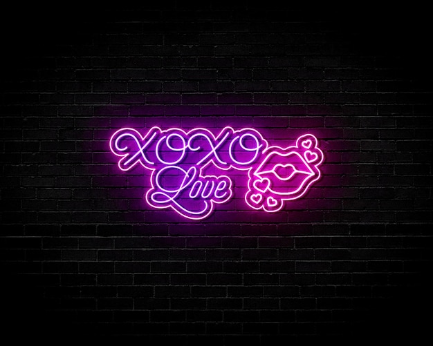 PSD el logotipo de neón de amor de xoxo