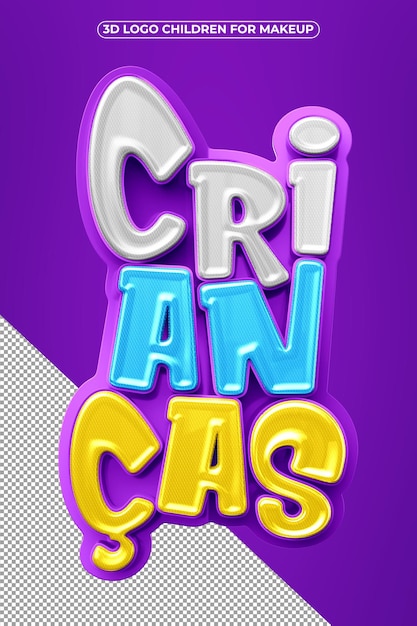 PSD logotipo de niños 3d realista aislado sobre fondo violeta