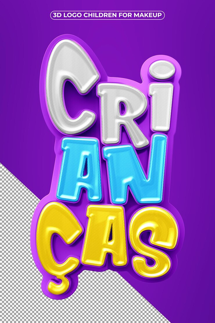 PSD logotipo de niños 3d realista aislado sobre fondo violeta