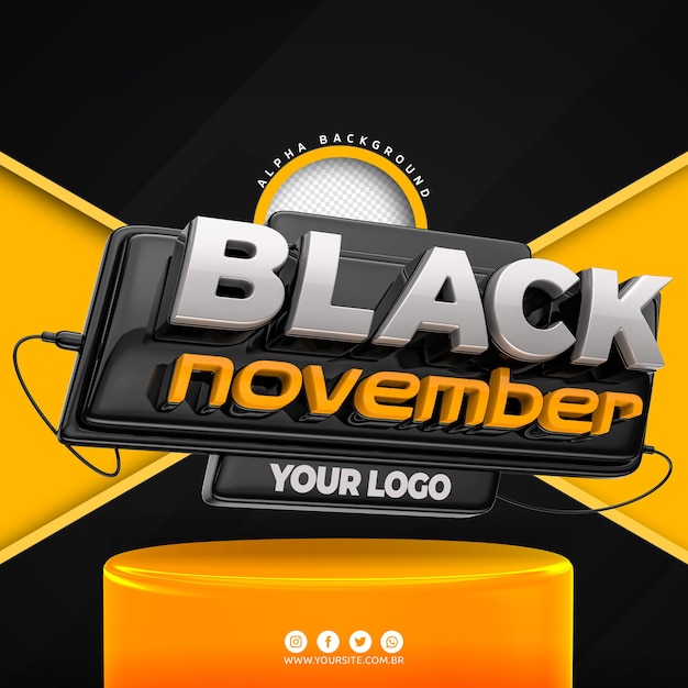 Logotipo de noviembre negro 3d para composición