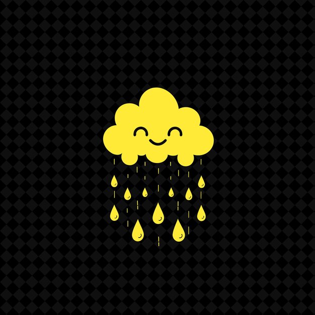 PSD logotipo de nube caprichosa con gotas de lluvia decorativas y un diseño vectorial de plantas creativas sonrientes