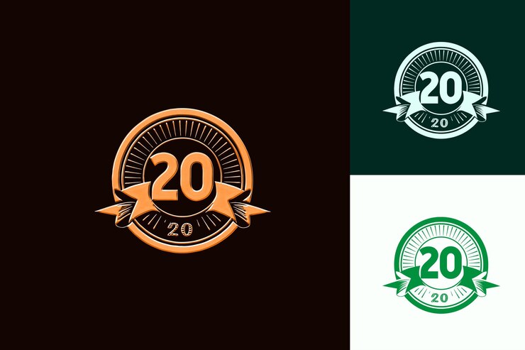 PSD un logotipo para el número 20 está en un fondo negro