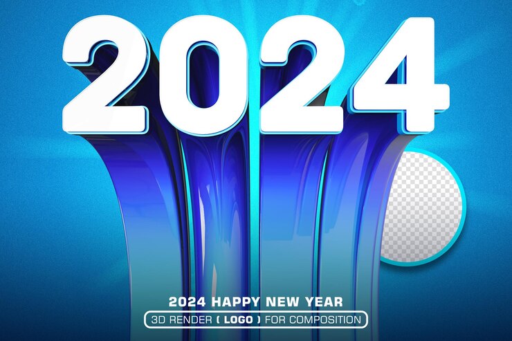 Logotipo número 2024 Año Nuevo 2024 Logotipo de renderizado 3D para composiciones
