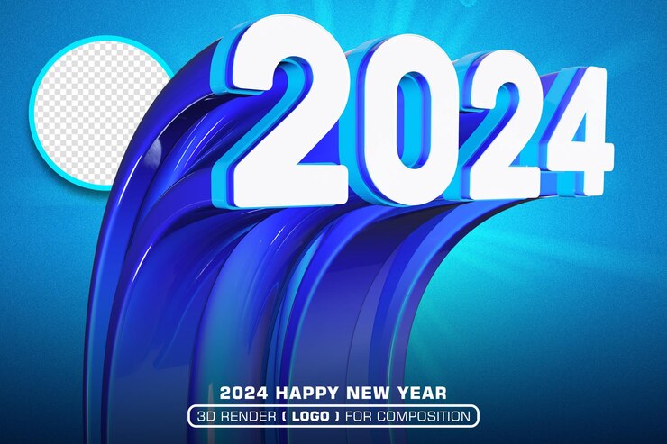 Logotipo número 2024 Año Nuevo 2024 vista derecha logotipo de renderización 3D para composiciones