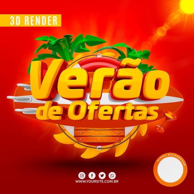 Logotipo de ofertas de verano para empresas en renderizado 3d PSD Premium